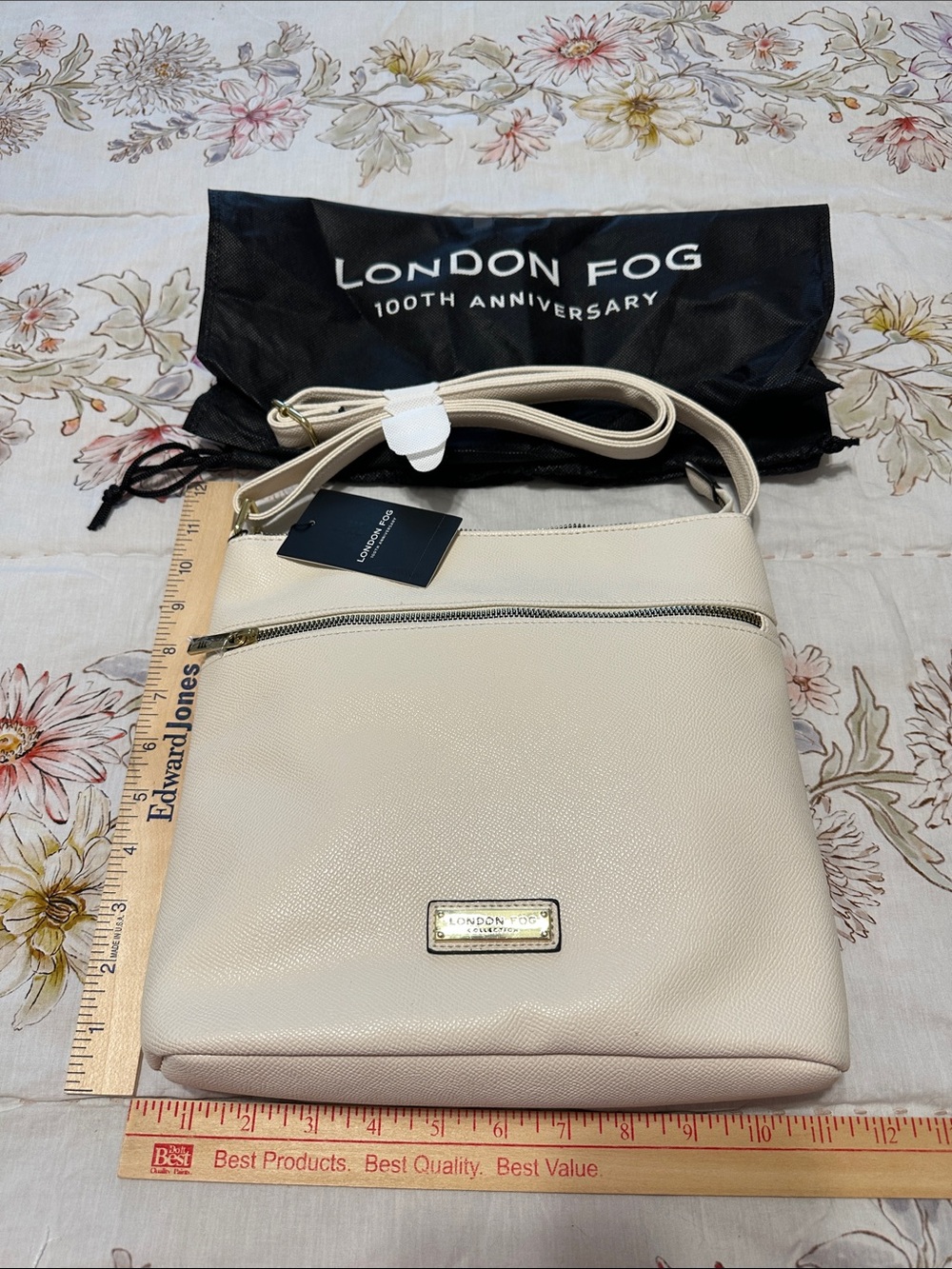 London Fog Cream Crossbody Bag with Adjustable Strap